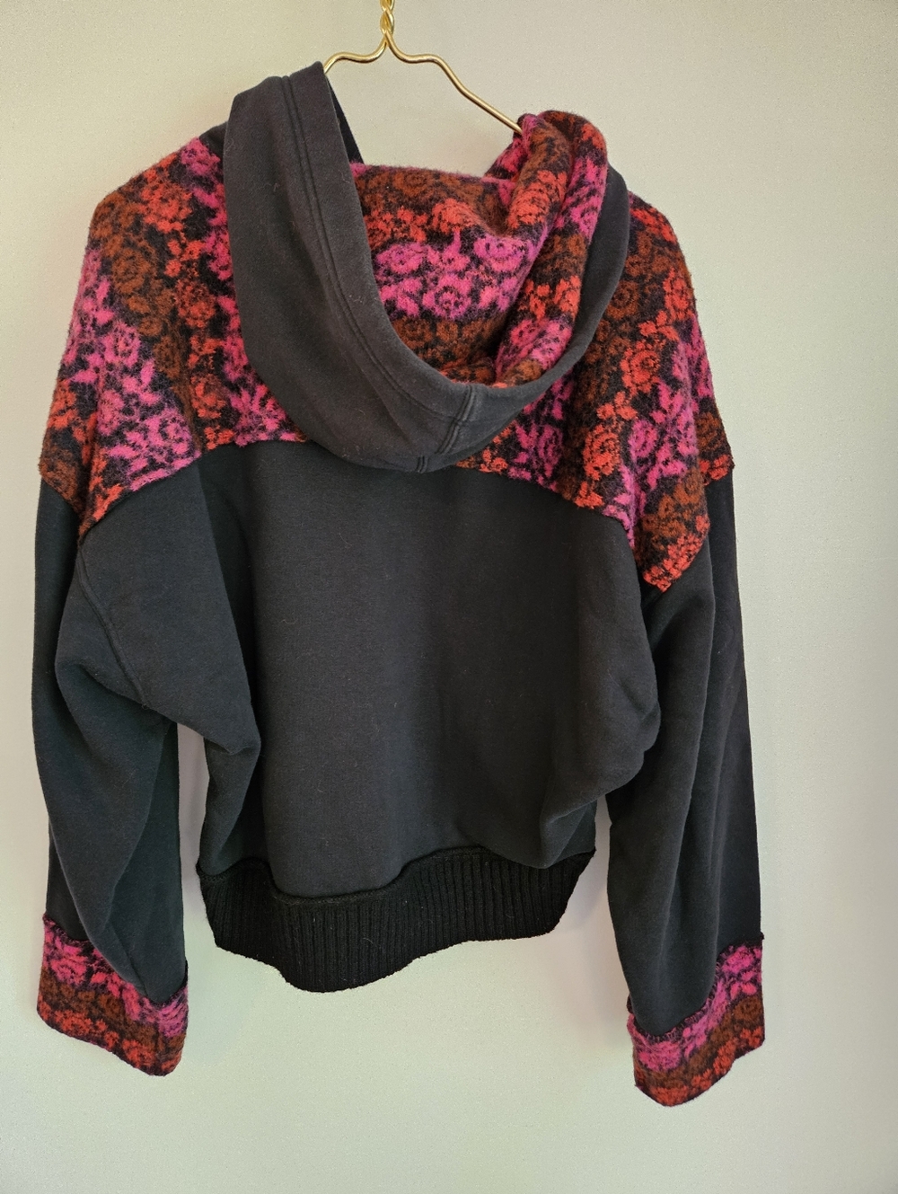 Free People Rockwell Sweater Hoodie Bomber Jacket Pink Black Floral Boho, M - Picture 3 of 15